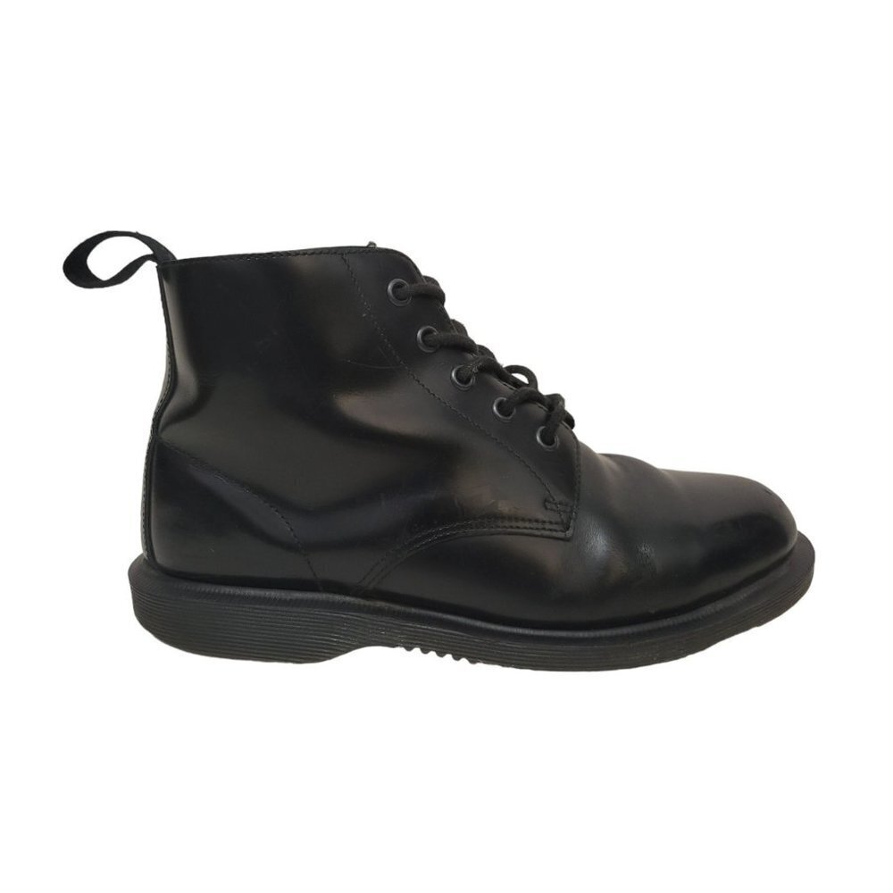 DR. MARTENS Emmeline Boots Polished Smooth Black Leather Lace Up 5 Eye Chukka